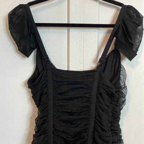 BCBG MazAzria | Black cap Sleeved Ruched Mini Cocktail Dress - Medium - Picture 5 of 8